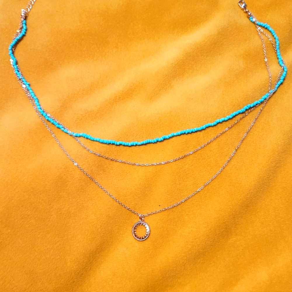Rose gold turquoise layered circle necklace